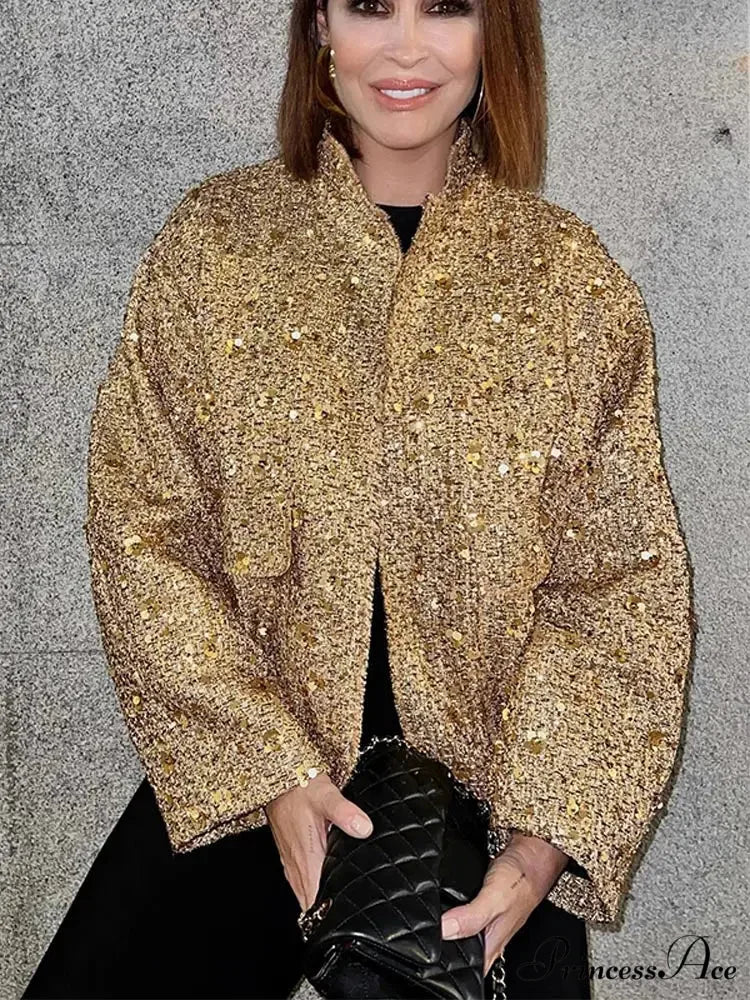 Shiny Sequins Bomber Brief Coat coats-241228