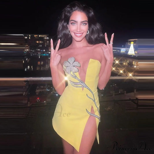 Shiny Sparkle Butterfly Bandage Prom Dress yellow / XS promdress-250223