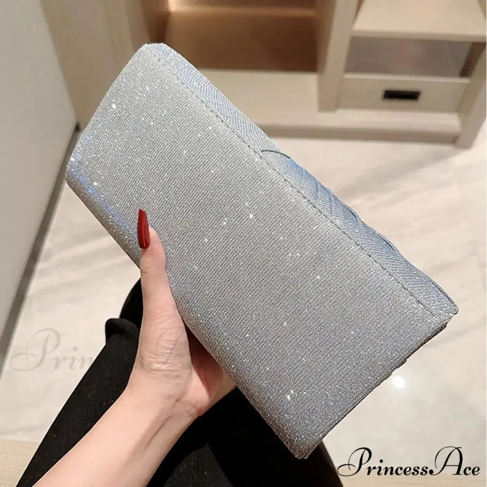 Shiny Sparkling Clutch Evening Bag High-End Party Shoulder Bag SILVER clutchbag-250126