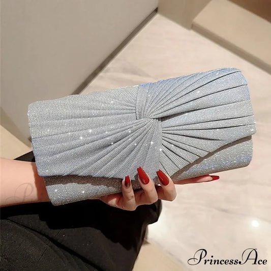 Shiny Sparkling Clutch Evening Bag High-End Party Shoulder Bag SILVER clutchbag-250126