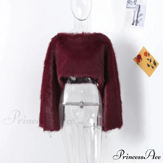 Short Neck Short Revealed Belly Coat Red / XS coats-241228