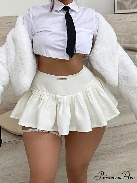 Short-Rise Letter Label Gathered Skirt WHITE / S skirts-250223