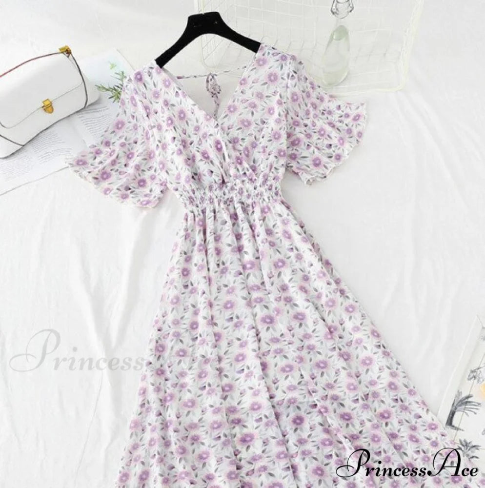 Short sleeve Chiffon Dress beige / S