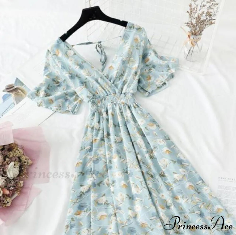 Short sleeve Chiffon Dress light green / S