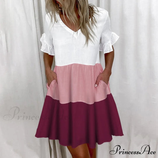 Short Sleeve Floral Print Dress Red / S