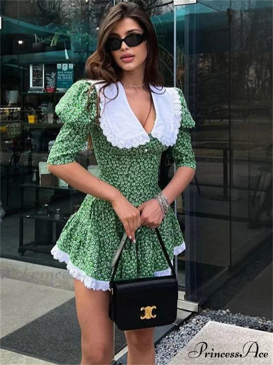 Short Sleeve Mini Dress Green / S minidress-250223