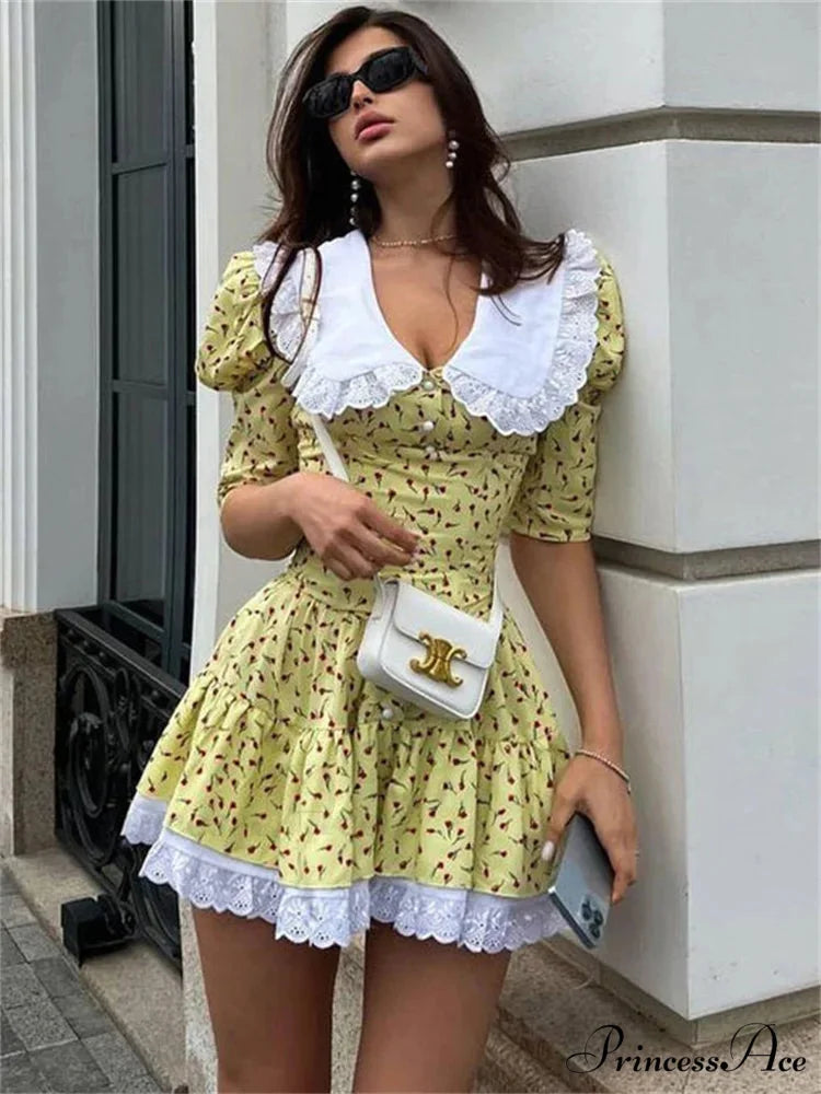 Short Sleeve Mini Dress Yellow / S minidress-250223