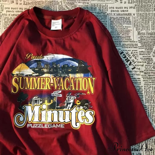 Short Sleeve O Neck Print T-Shirt red / S