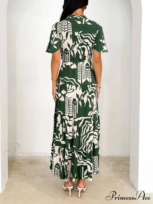 Short Sleeve Resort Charming Print Midi Dress