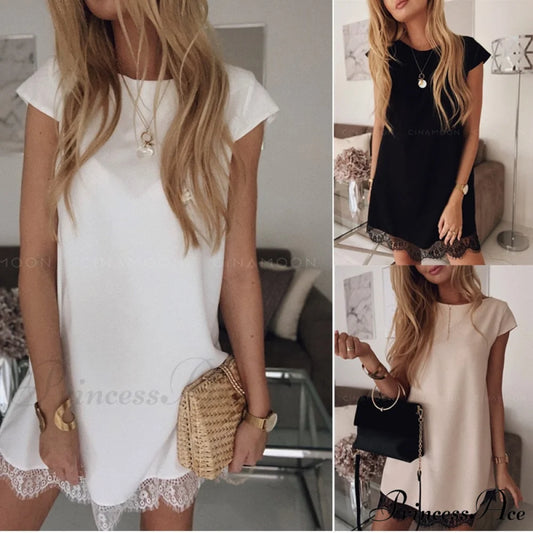 Short Sleeve Straight Splice Lace Mini Party Dresses