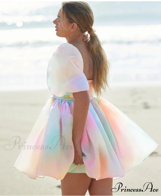 Short Sleeve Summer Fold Square Collar Mini Ball Gown Dress S / Fuchsia