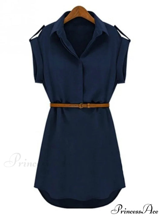 Short Sleeve Women’s Shirt Blouse Dress with Belt S / Khaki