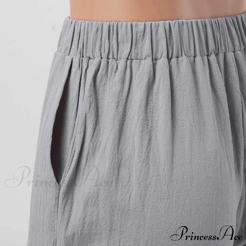 Shortened Slanted Pocket Stretchy Trousers pants-241228