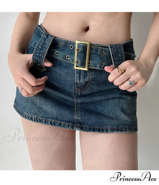 Shortened Worn-Out Navy Denim Skirt skirts-250223