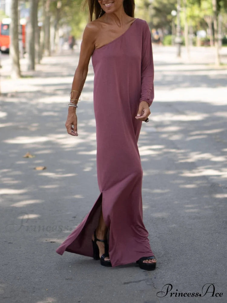 Side One Shoulder Charming Statement Maxi Dress Black / 3XL