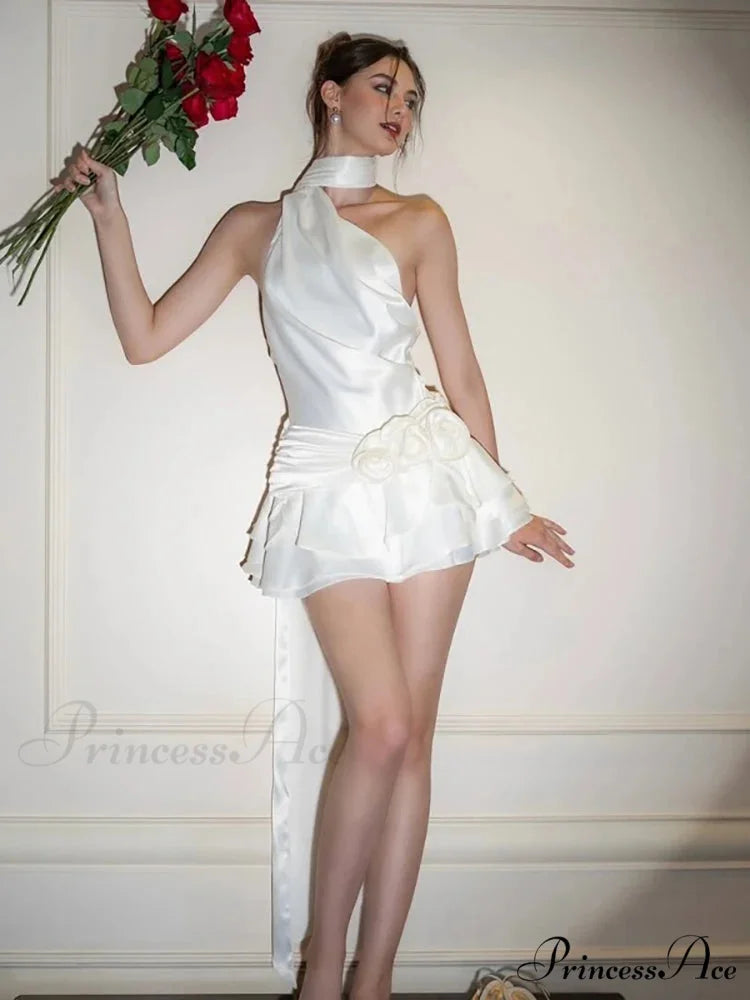 Silky 3D Blossom Halter Mini Dress minidress-250223