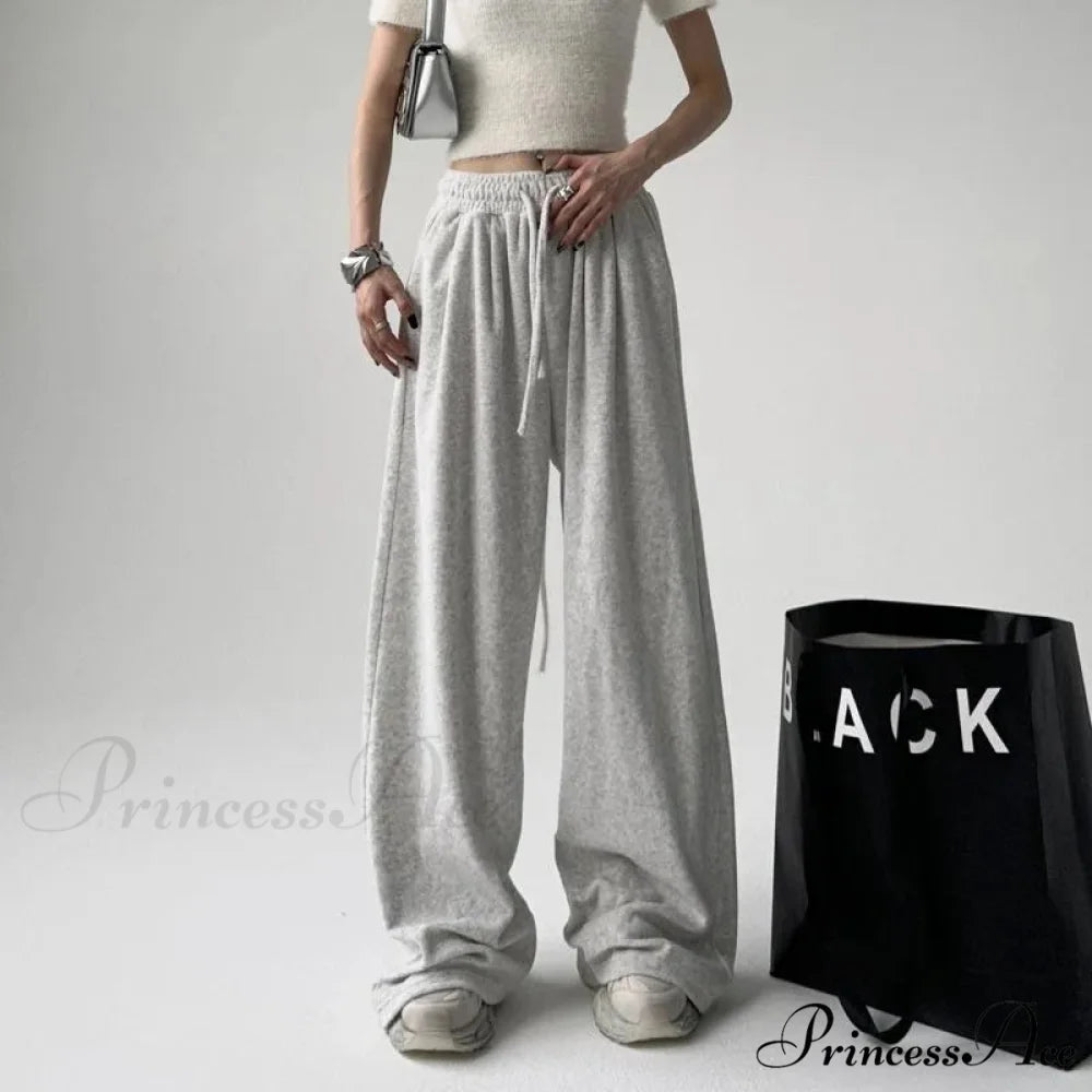 Simple Grey Knit Jogger Trousers pants-241228