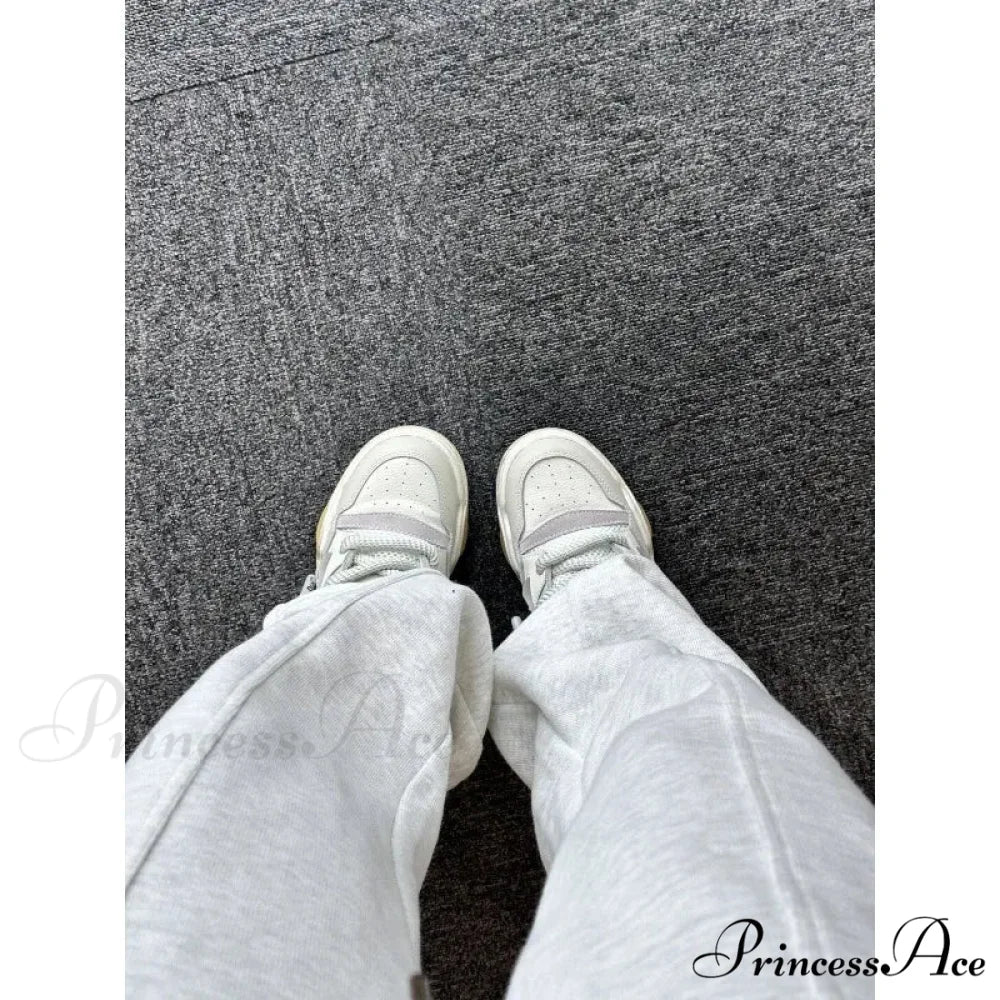 Simple Grey Knit Jogger Trousers pants-241228