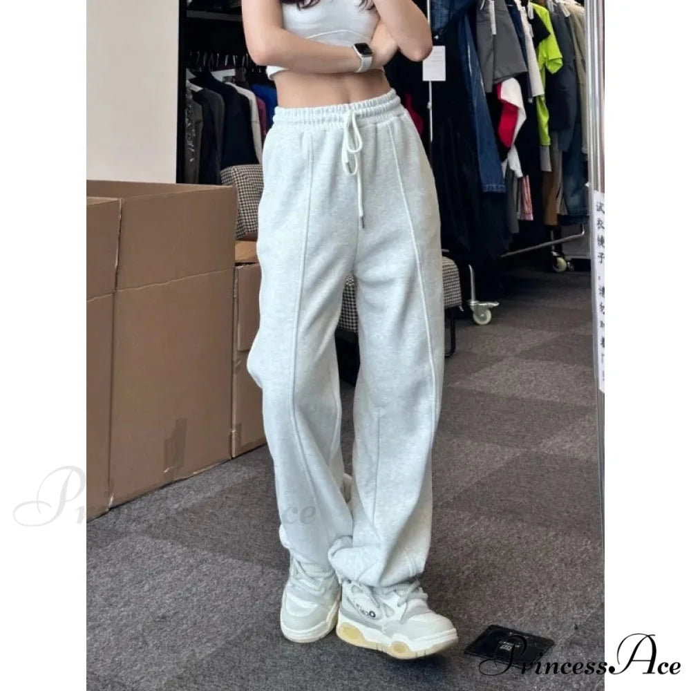 Simple Grey Knit Jogger Trousers pants-241228