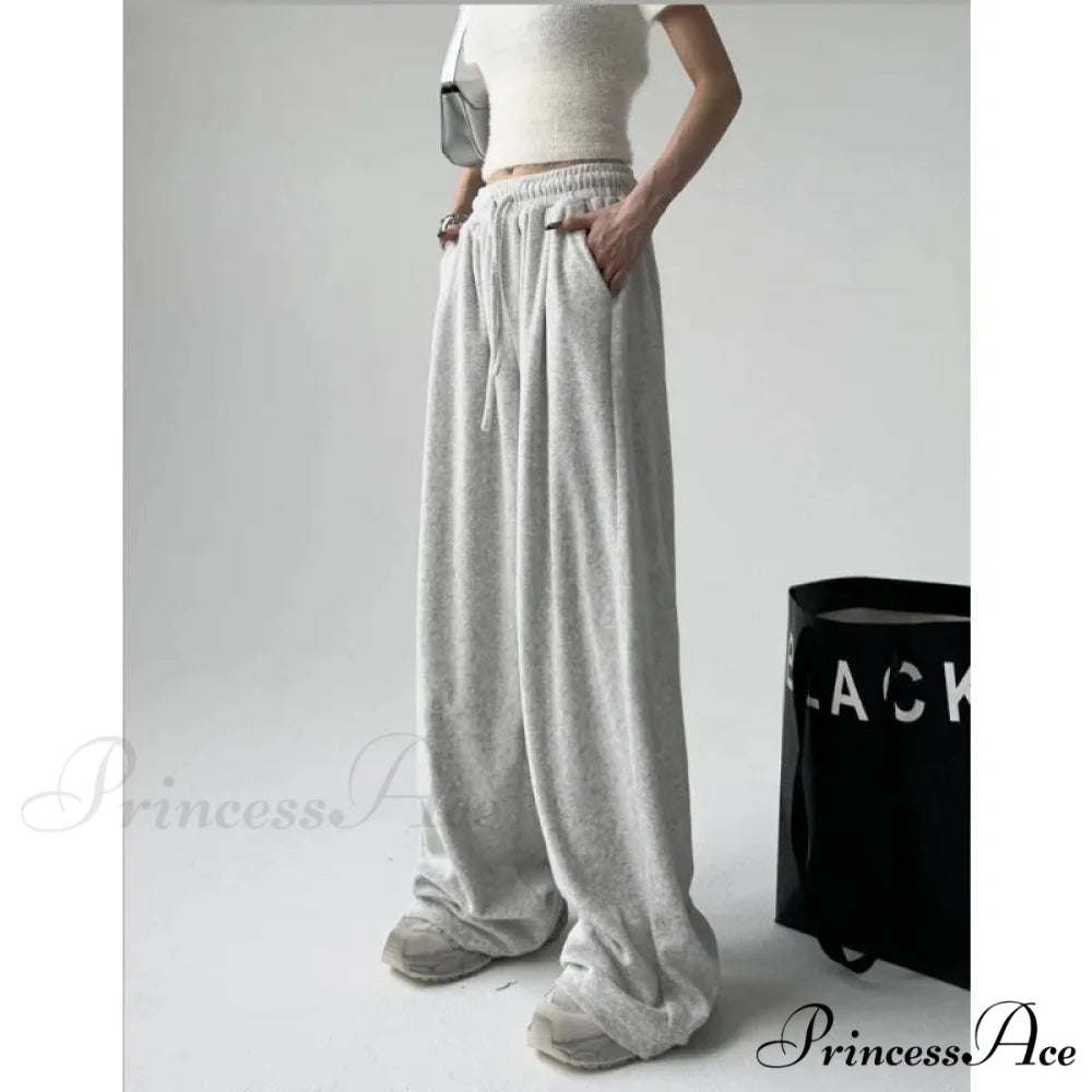 Simple Grey Knit Jogger Trousers pants-241228