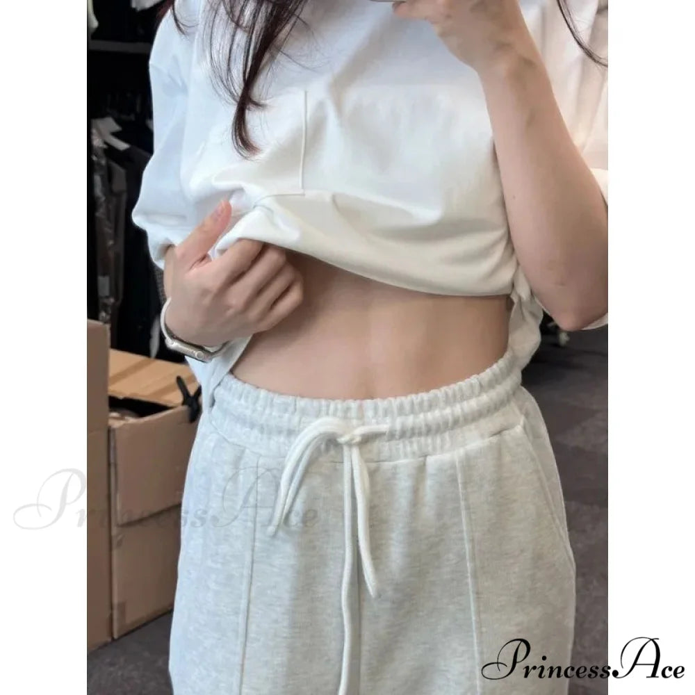 Simple Grey Knit Jogger Trousers pants-241228