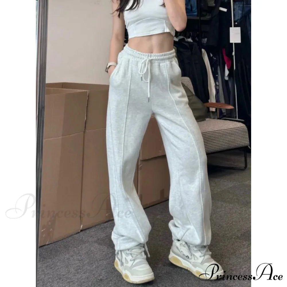 Simple Grey Knit Jogger Trousers pants-241228
