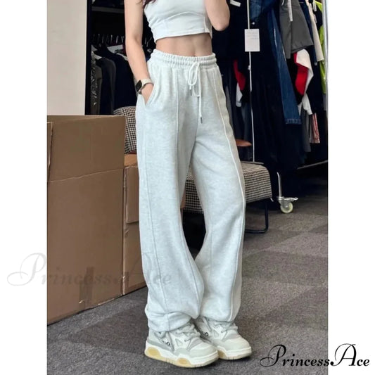 Simple Grey Knit Jogger Trousers white / S pants-241228