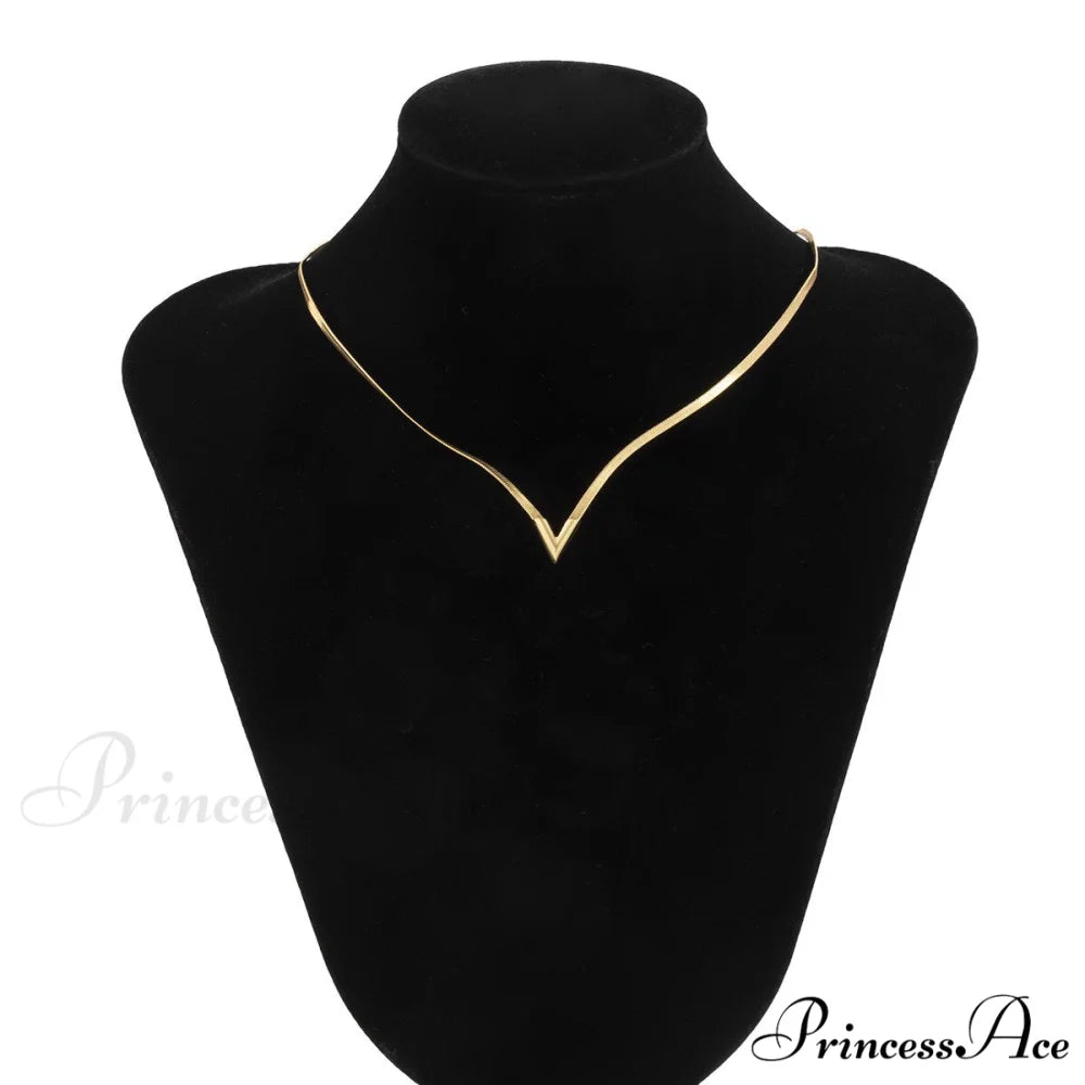 Simple Men’s Jewelry Creative V-shaped Necklace Gold-color / 47cm