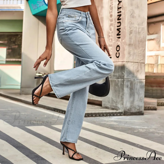 Simple New Loose Comfortable Fashion Slimming Light Blue Baggy Denim Jean Blue / S