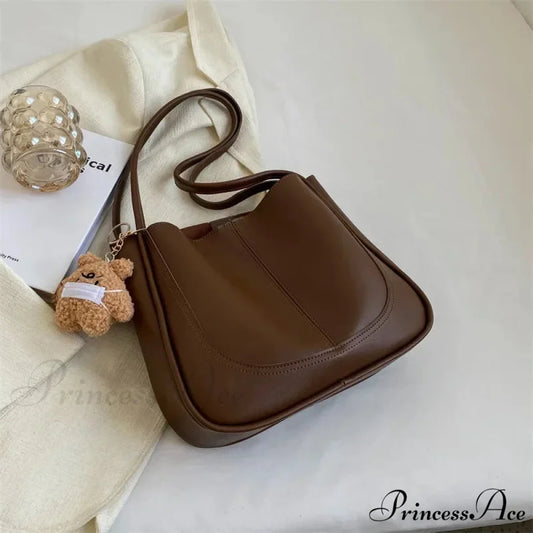 Simple PU Leather Shoulder Bag Brown shoulder-250126