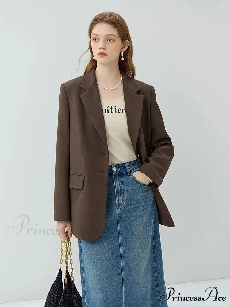 Simple Temperament Casual Popular All-match Loose New Chic Comfortable Coat Chocolate Brown / S
