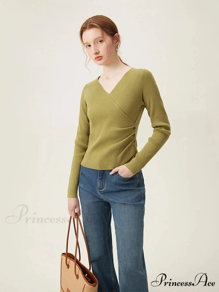 Simple V-neck Knit Lower Sweater swraters-241228