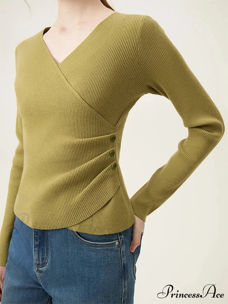 Simple V-neck Knit Lower Sweater swraters-241228