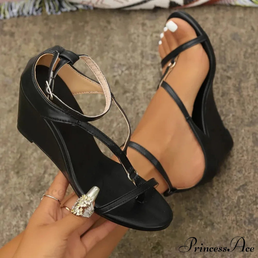 Simple Versatile Black High Heel Summer Fashion Plus Size Wedge Low Heel Pump