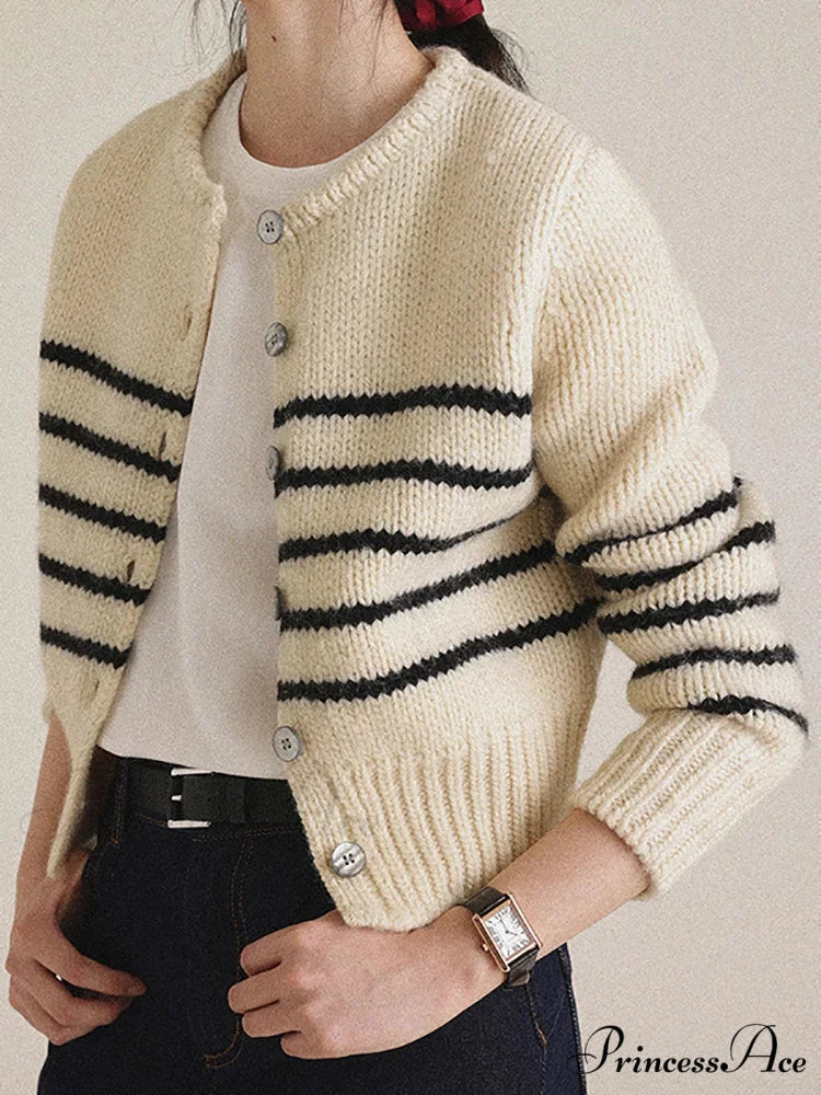 Single-breasted Banded Knitted Cardigan cardigans-241228