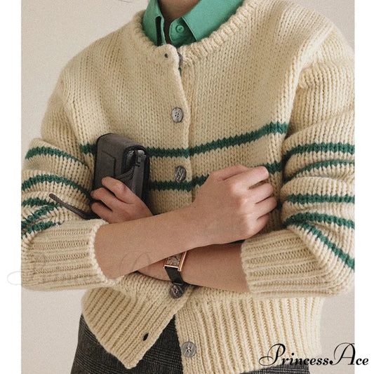 Single-breasted Banded Knitted Cardigan cardigans-241228