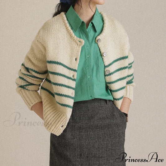 Single-breasted Banded Knitted Cardigan GREEN / One Size cardigans-241228