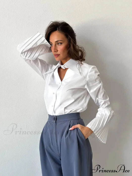 Single Breasted Frills Long Sleeve Blouse blouse-250223