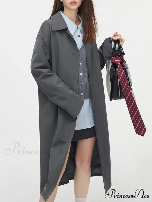Single Breasted Korean Design Sense Contrasting Color Medium Long Stylish Coat