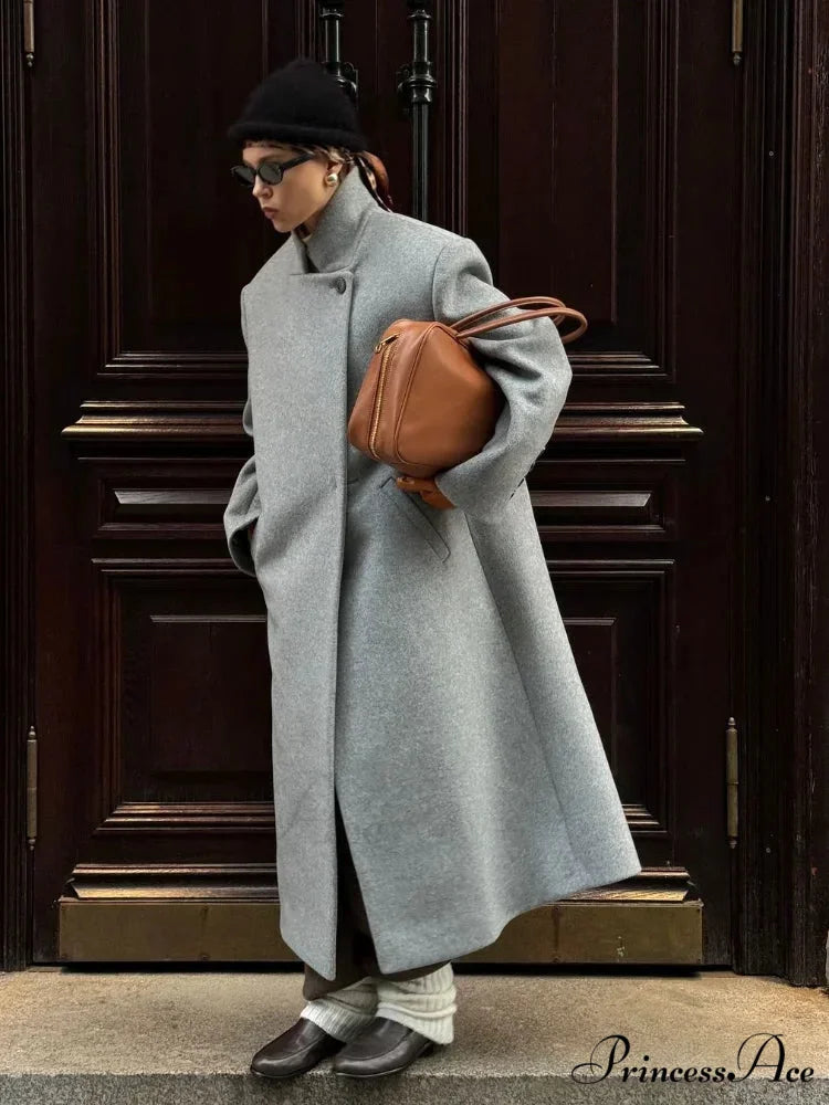 Single Button Woolen Extended Coat coats-241228