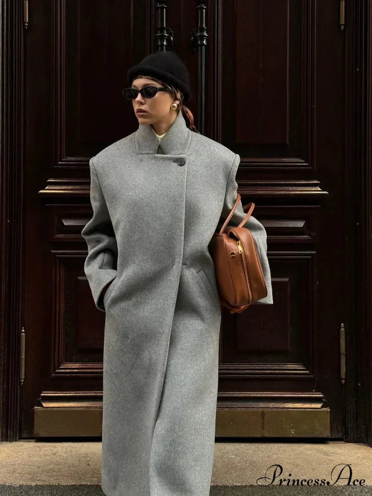Single Button Woolen Extended Coat coats-241228