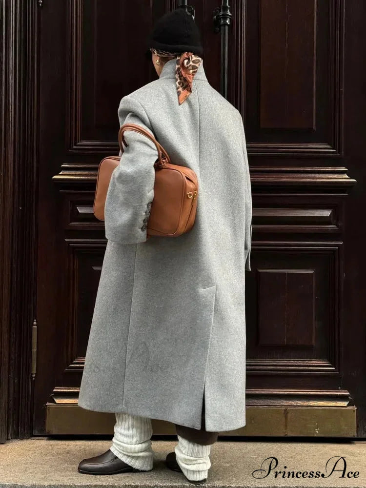Single Button Woolen Extended Coat coats-241228