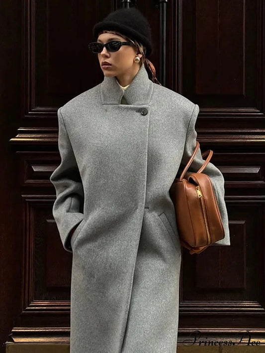 Single Button Woolen Extended Coat Grey / S coats-241228