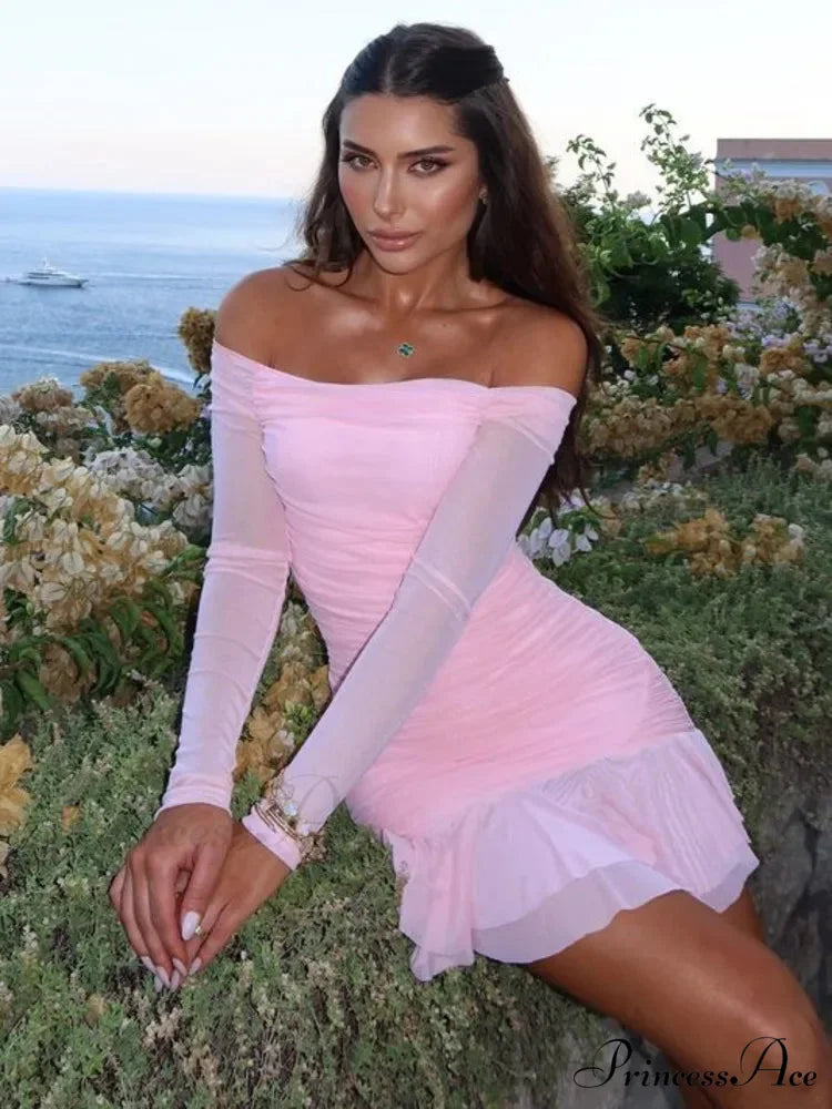 Single-Shoulder Dual Layer Short Dress minidress-250223