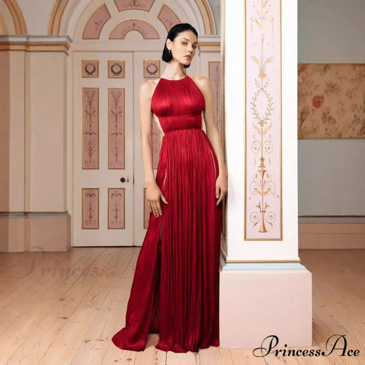 Single-Shoulder Ruched Silk Celebration Prom Gown red / XS promdress-250223