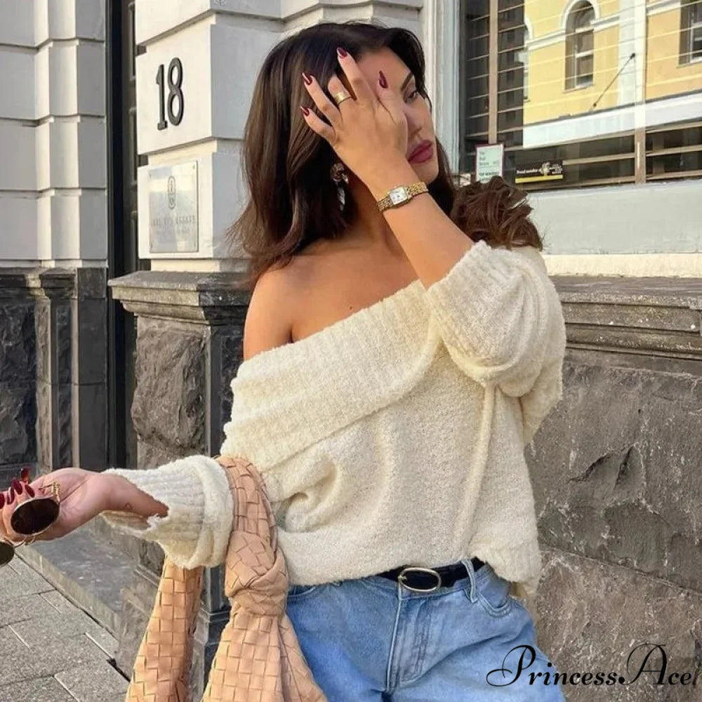 Single Shoulder Sleek Long Sleeve Pullover Jumper swraters-241228