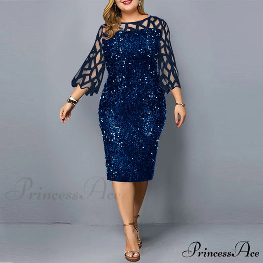 Size Elegant Evening Outfits Sequin Party Women Wedding Plus Bodycon - Warm-Season 4XL Gown - for Green Gown 5XL Blue