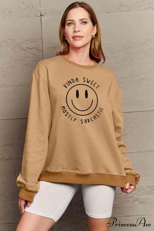 Size Full Face - Smiling Simply Graphic Sweatshirt Love Taupe / S
