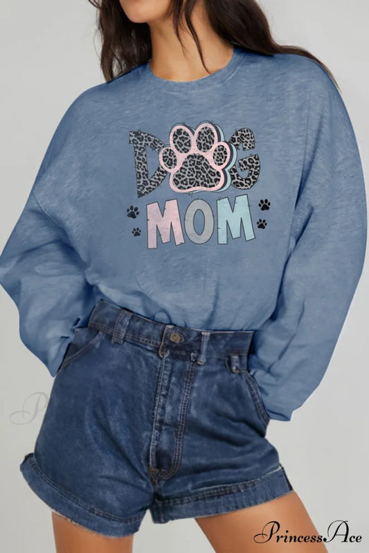 Size Full Graphic Simply DOG Love MOM Sweatshirt Cloudy Blue / S
