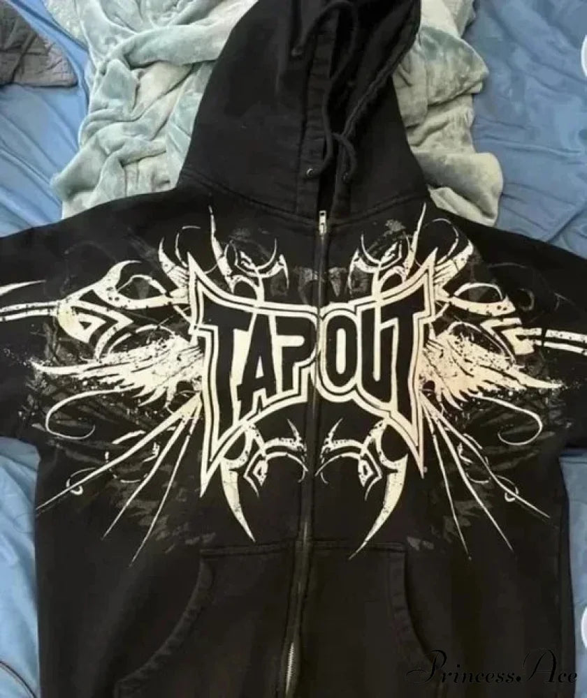 Skeleton Illustration Zipper Hooded Sweatshirt black 3 / S hoodies-241228